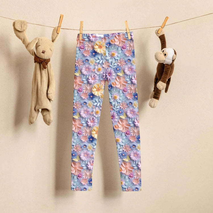 3D Floral Print Kids Leggings – Spring Bloom Pattern Toddler Pants, Soft Stretchy Leggings for Girls, Cute All-Over Flower Design Playwear