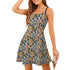 Womens Crotchet Sublimation Print Design Short Spaghetti Strap A-Line Dress | Great Casaual Floral Pattern Print Design