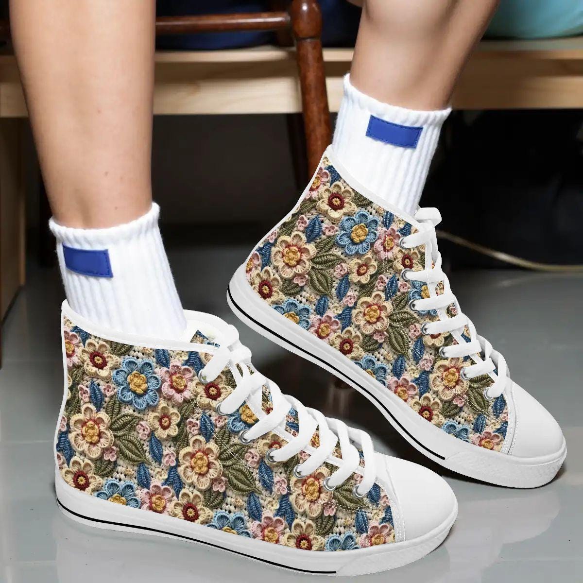 Women's Custom 3D Floral Print High Top Canvas Shoes | Unique Artistic Sneakers | Handmade Fashion Footwear