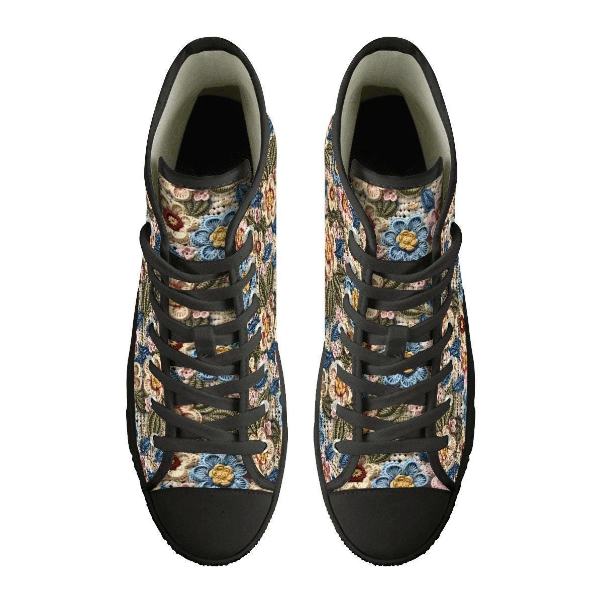 Women's Custom 3D Floral Print High Top Canvas Shoes | Unique Artistic Sneakers | Handmade Fashion Footwear