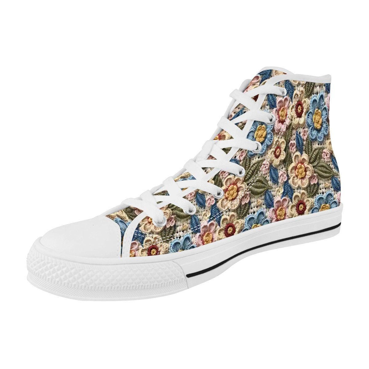 Women's Custom 3D Floral Print High Top Canvas Shoes | Unique Artistic Sneakers | Handmade Fashion Footwear