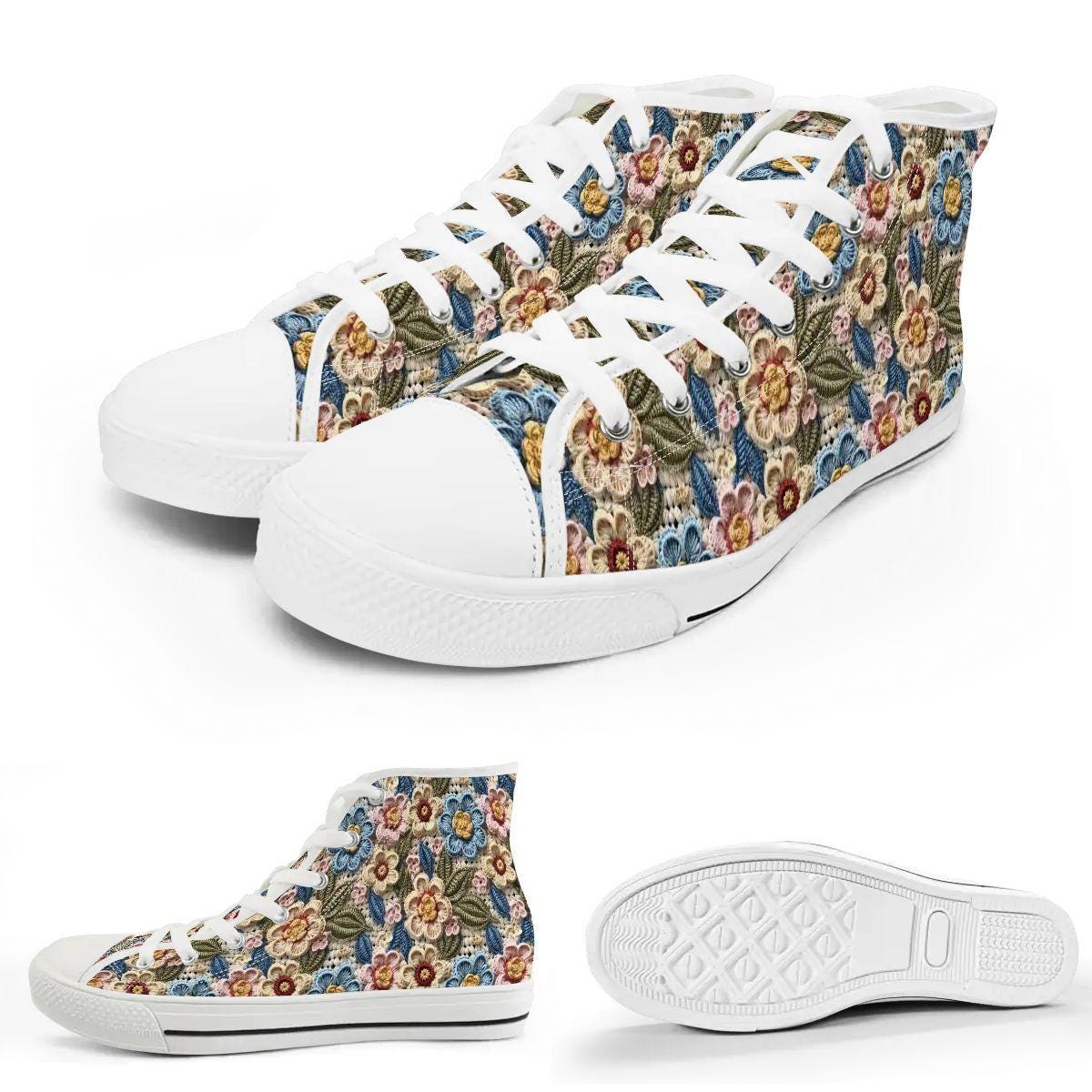 Women's Custom 3D Floral Print High Top Canvas Shoes | Unique Artistic Sneakers | Handmade Fashion Footwear