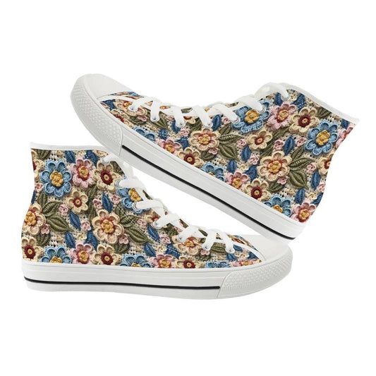 Women&#39;s High Top Canvas Shoes Customized Tongue 3D Floral Print Pattern Design