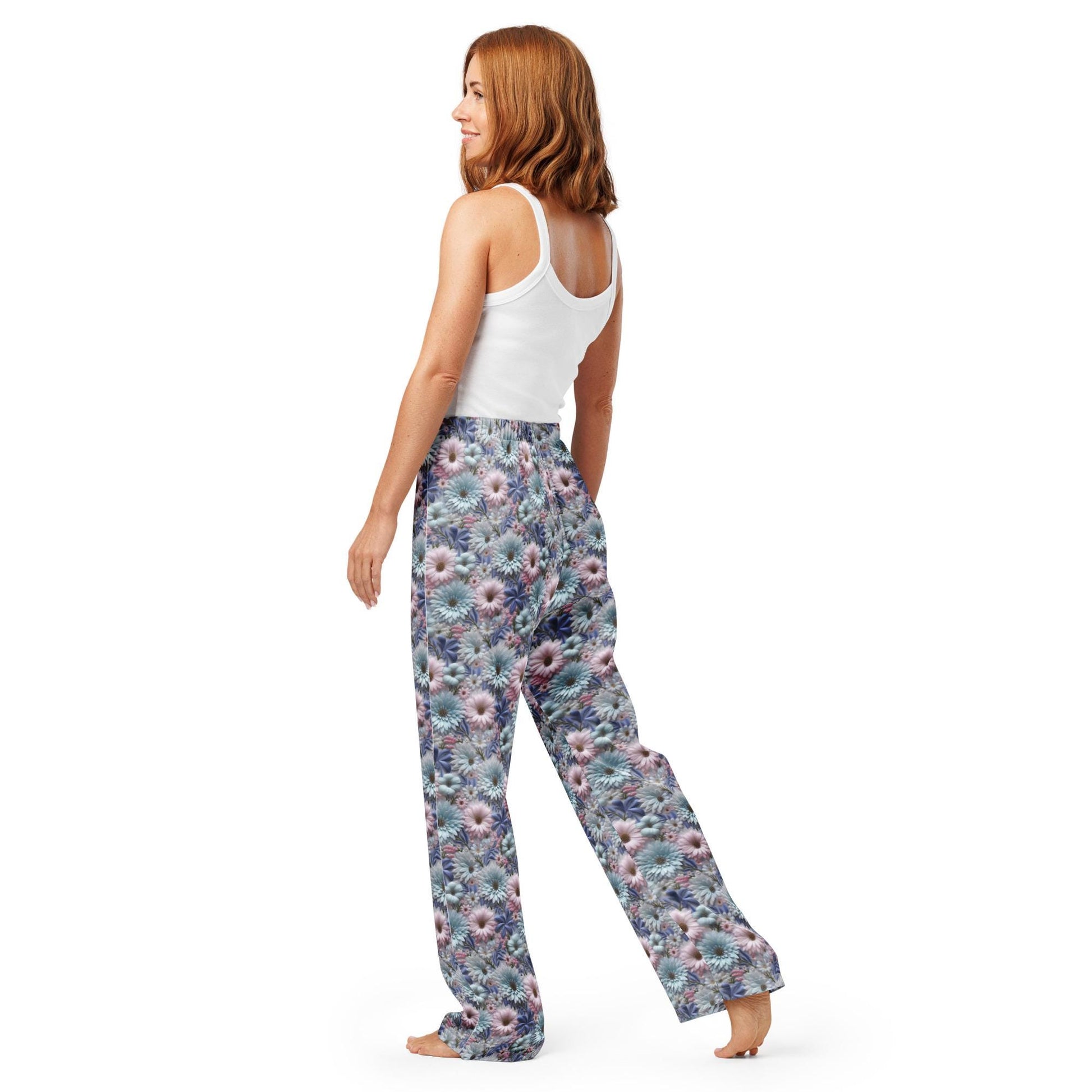 3D Floral Pajama Pants for Women – Spring Soft Lounge Pants – Comfort Sleepwear – Cute Printed PJ Bottoms – Cozy Elastic Waist Pants