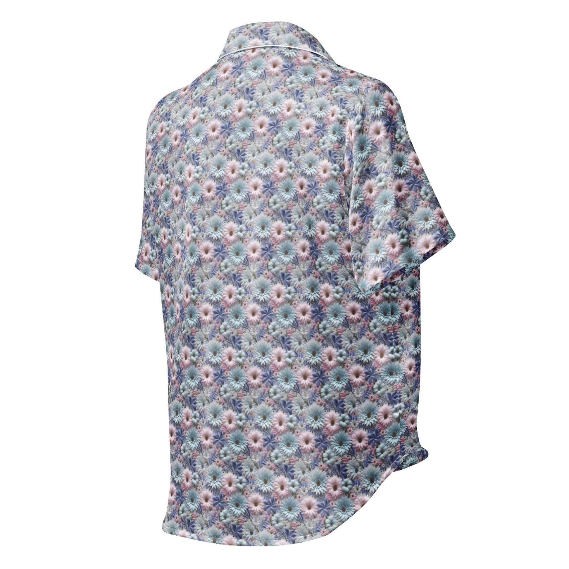 3D Floral Pajama Top Women&#39;s - Blue Short Sleeve Sleep Shirt - Spring Summer PJ Set Matching Top - Soft Breathable Nightshirt