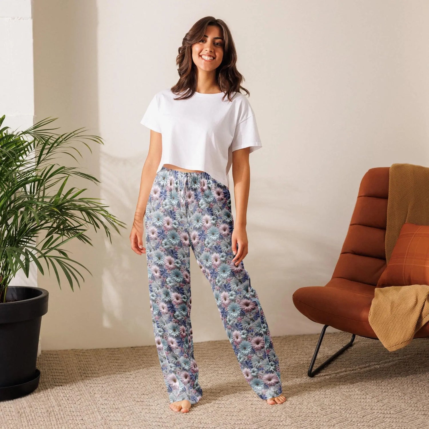 3D Floral Pajama Pants for Women – Spring Soft Lounge Pants – Comfort Sleepwear – Cute Printed PJ Bottoms – Cozy Elastic Waist Pants