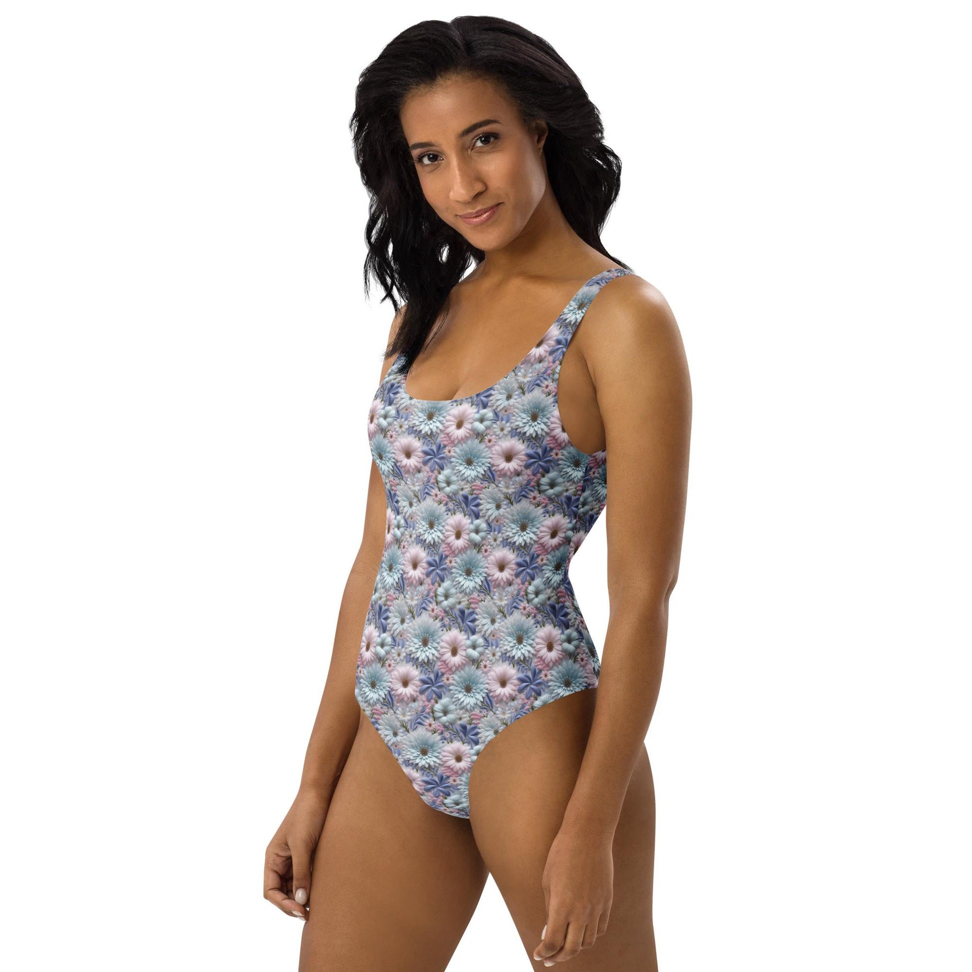 3D Floral One-Piece Swimsuit – All-Over Print Bathing Suit – Women’s Summer Beach Swimsuit – Sexy High-Cut Swimwear – Vacation Swim Suit