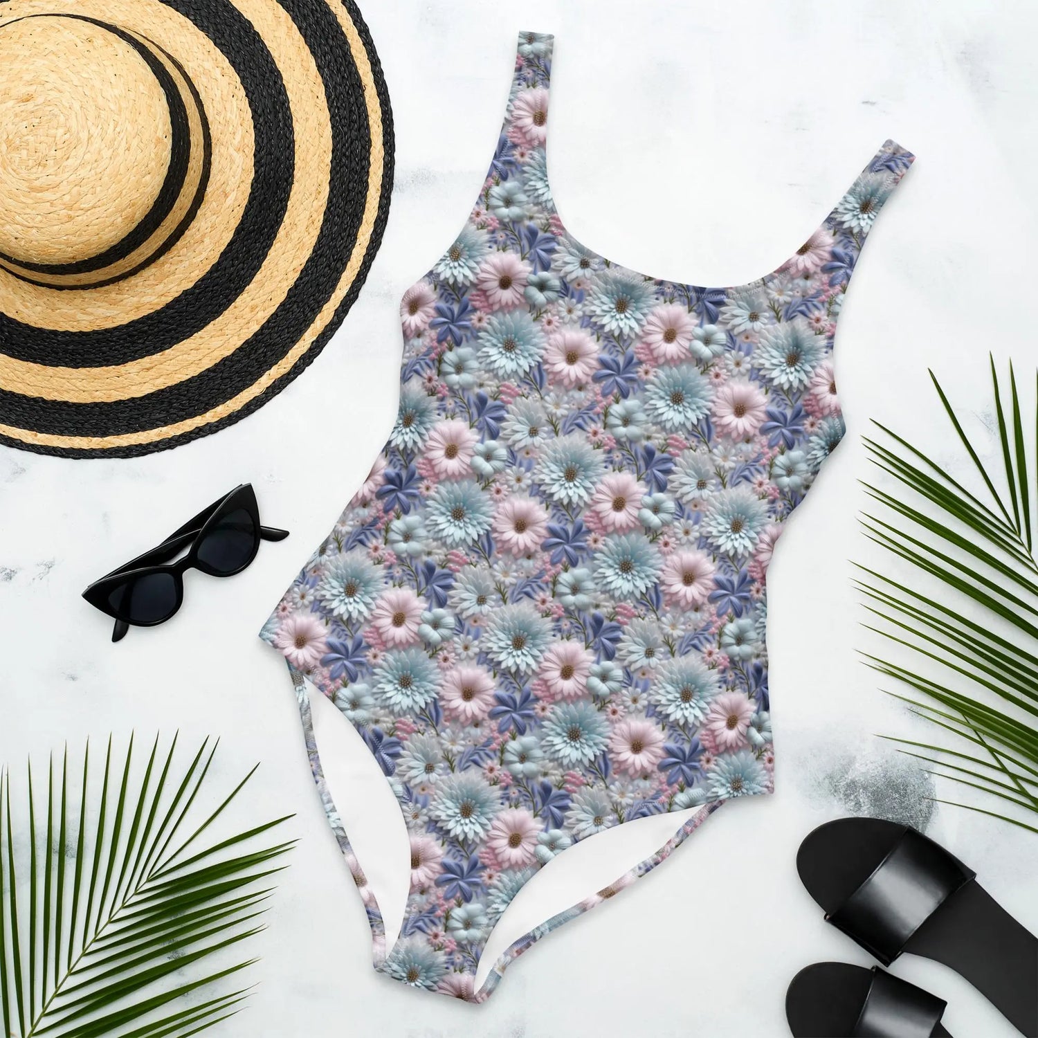 3D Floral One-Piece Swimsuit – All-Over Print Bathing Suit – Women’s Summer Beach Swimsuit – Sexy High-Cut Swimwear – Vacation Swim Suit