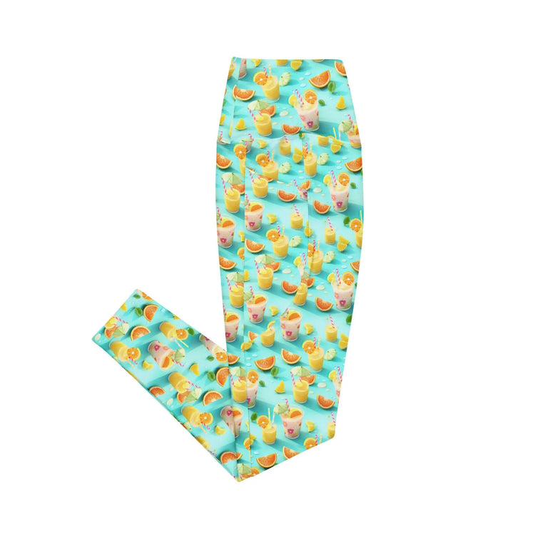 Vibrant Summer Fruity Delight Leggings with Pockets – Fun Printed Yoga Pants, Women&