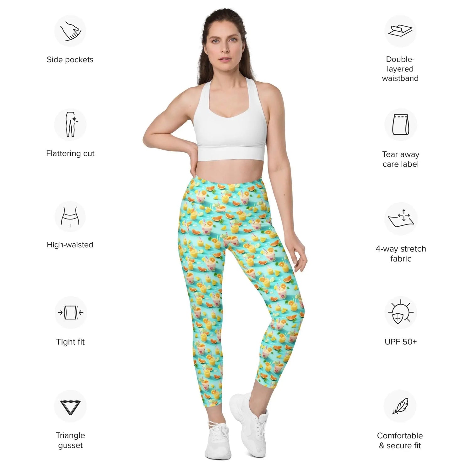 Vibrant Summer Fruity Delight Leggings with Pockets – Fun Printed Yoga Pants, Women&