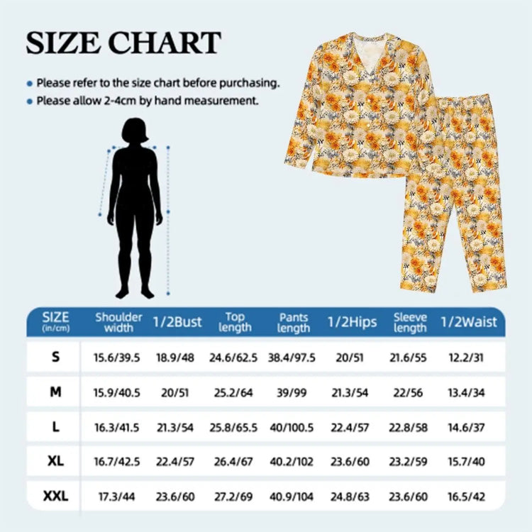 Ladies Spring Summer Bright Yellow Floral Long Sleeved Pajama Set