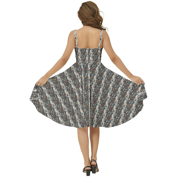 Paisley Pattern Print Sleeveless Strap Summer Dress